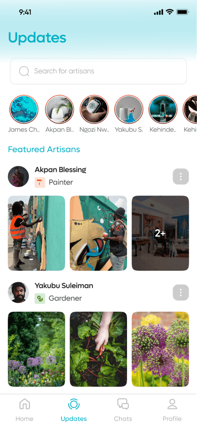 MiObodo Updates feed — browse artisan work posts near you